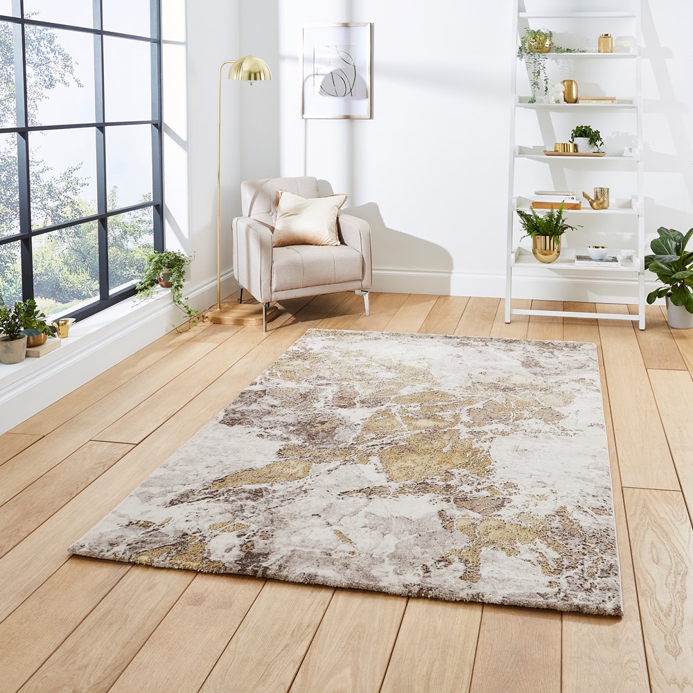 Florence 50033 Marble Modern Rugs in Beige Gold